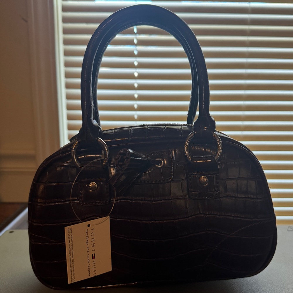 Dark Brown Tommy Hilfiger Tassel Satchel Purse